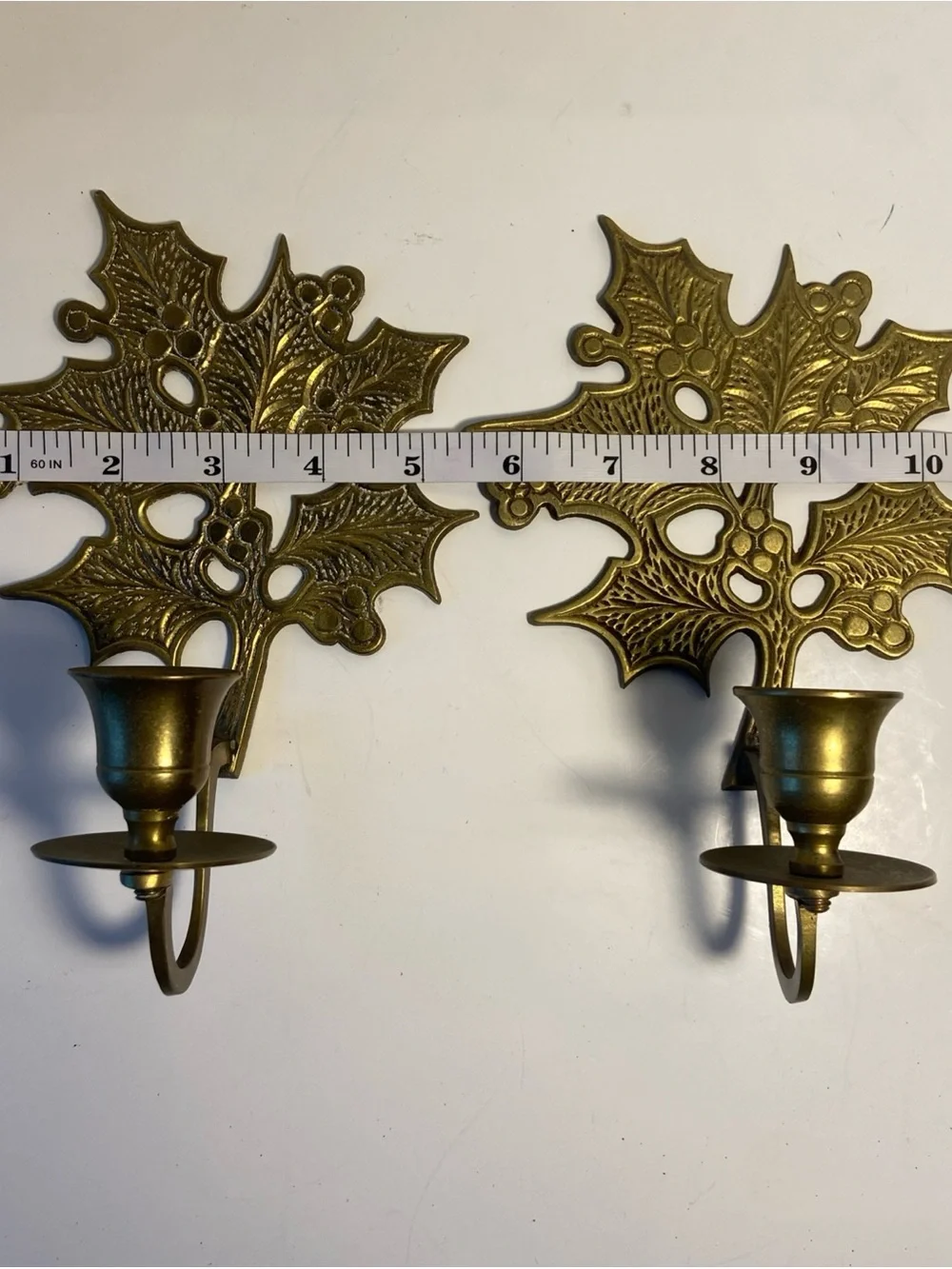 Brass Leaf Wall Candle Sconces - Pair